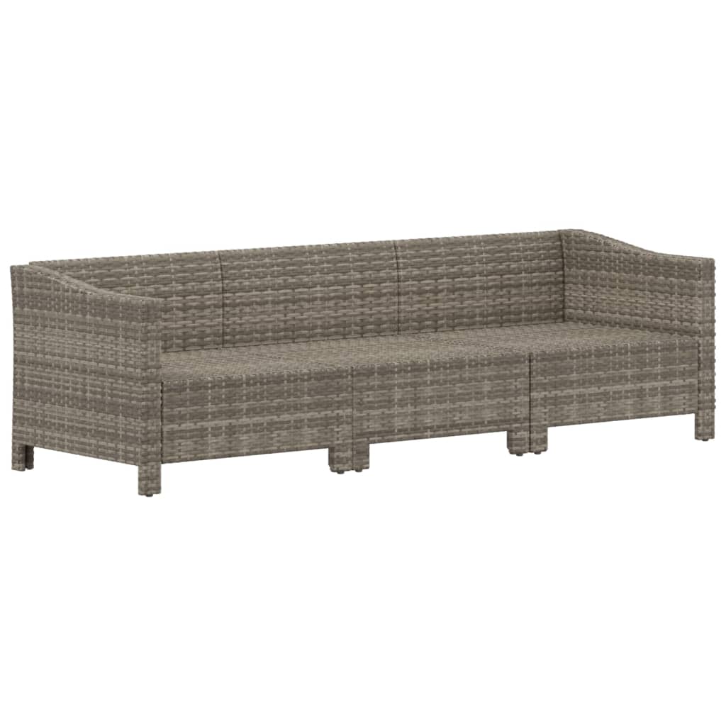 Set de muebles de jardín 3 pzas y cojines ratán sintético gris