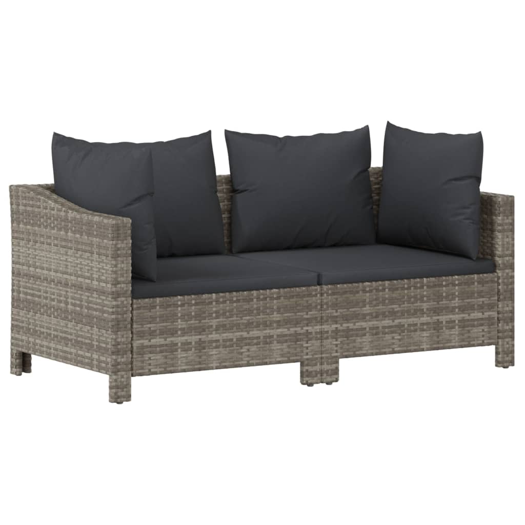 Set de muebles de jardín 3 pzas y cojines ratán sintético gris