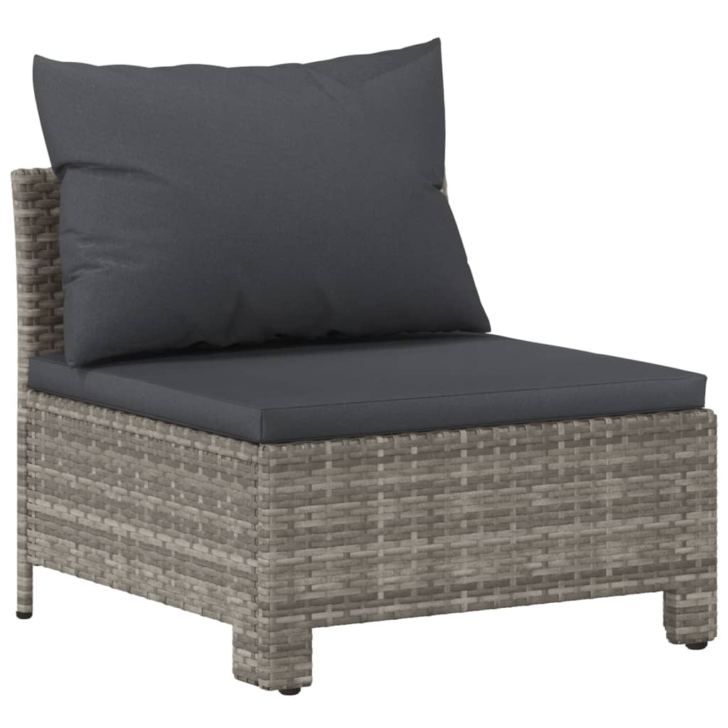 Set de muebles de jardín 3 pzas y cojines ratán sintético gris