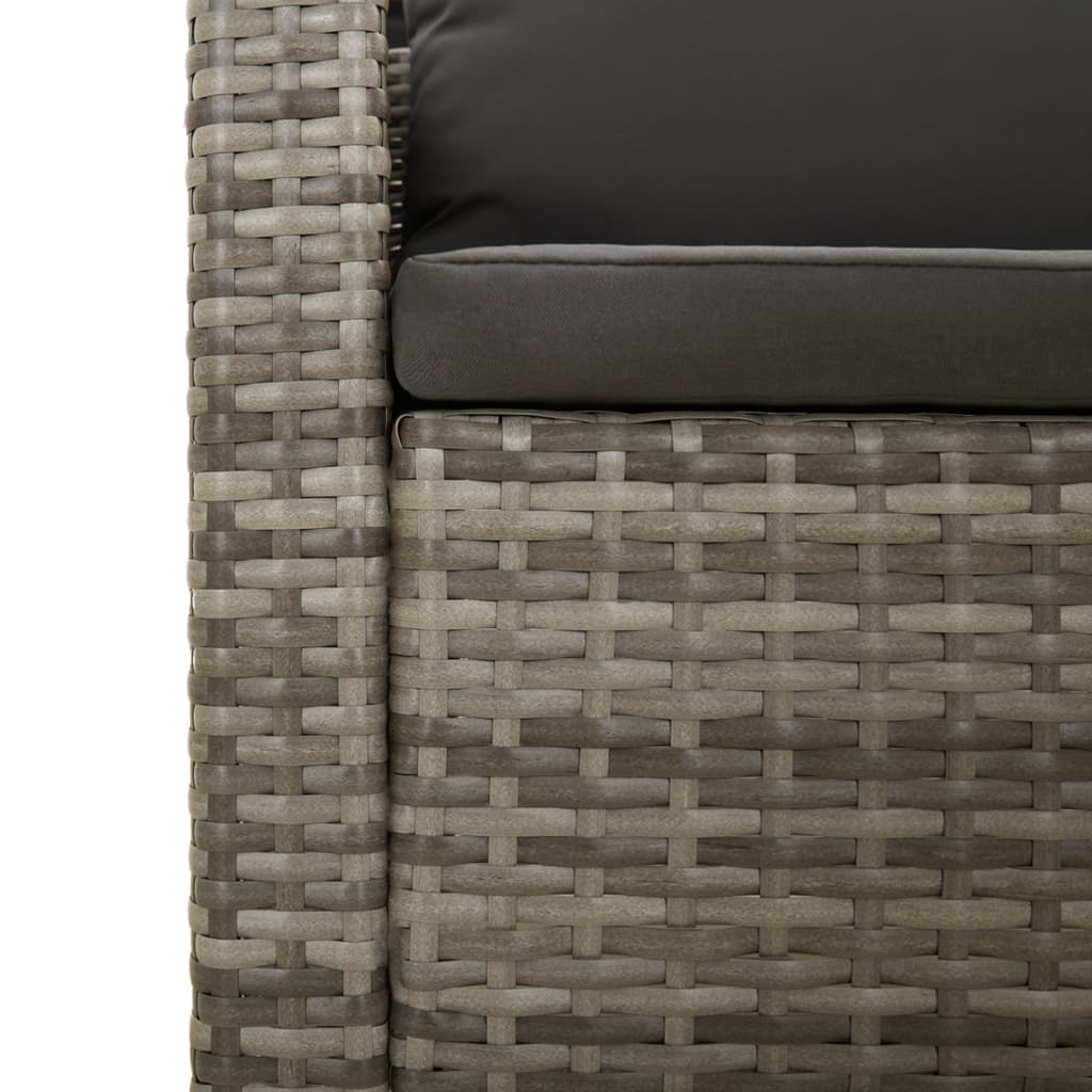 Set de muebles de jardín 3 pzas y cojines ratán sintético gris