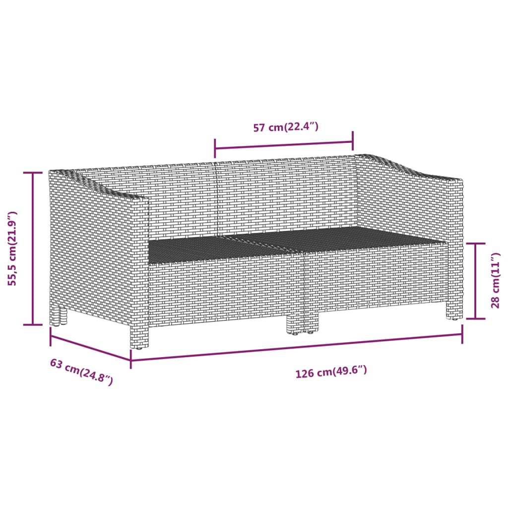 Set de muebles de jardín 3 pzas y cojines ratán sintético gris