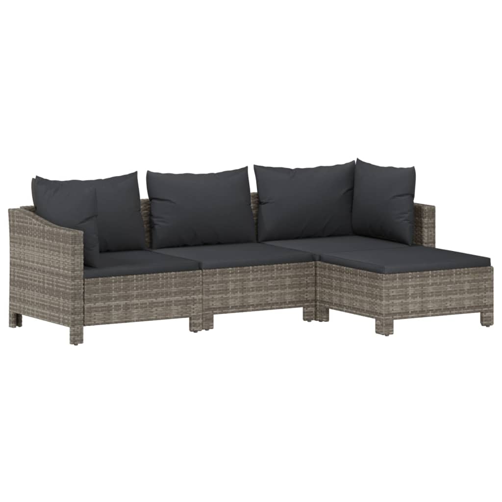 Set de muebles de jardín 4 pzas y cojines ratán sintético gris