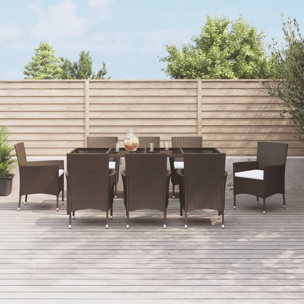 Juego de comedor de jardín 9 piezas ratán sintético marrón