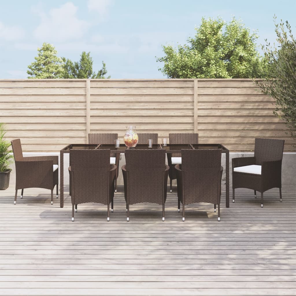Juego de comedor de jardín 9 piezas ratán sintético marrón