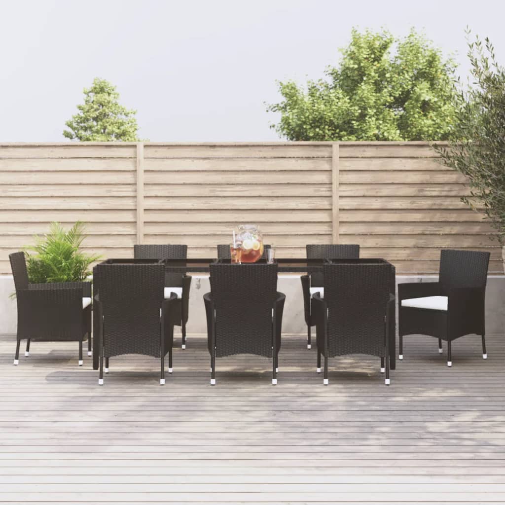 Juego de comedor de jardín 9 piezas ratán sintético marrón