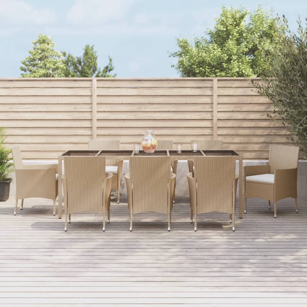 Juego de comedor de jardín 9 piezas ratán sintético marrón