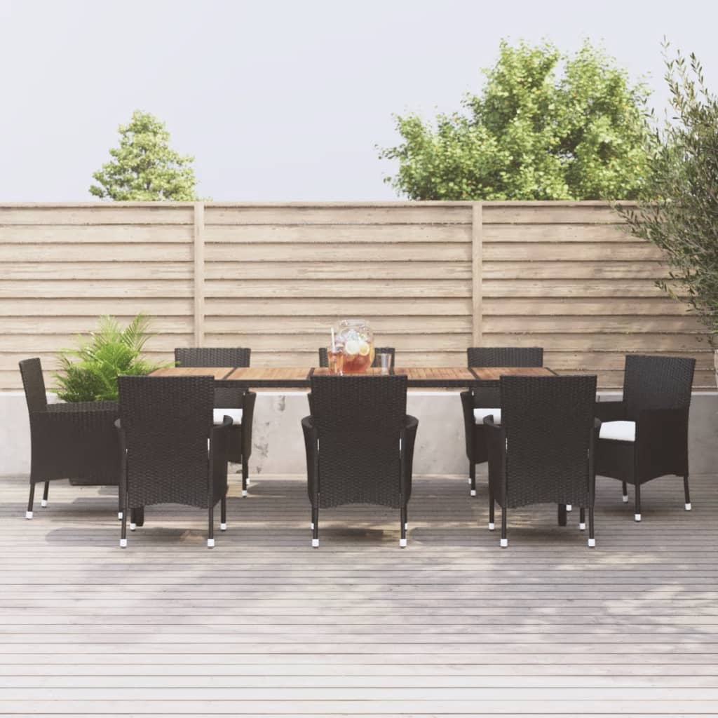 Juego de comedor de jardín 9 piezas ratán sintético marrón