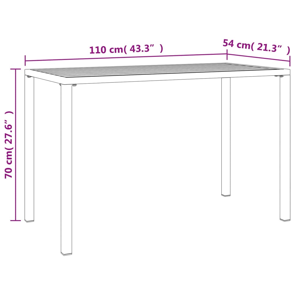 Mesa de comedor para jardín acero gris antracita 110x54x70 cm