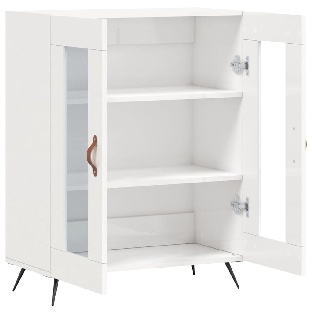 Aparador de madera contrachapada blanco brillante 69,5x34x90 cm