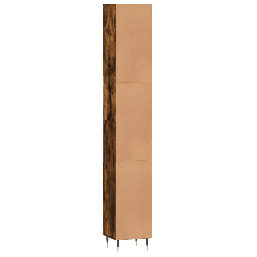 Armario de baño madera contrachapada roble ahumado 30x30x190 cm