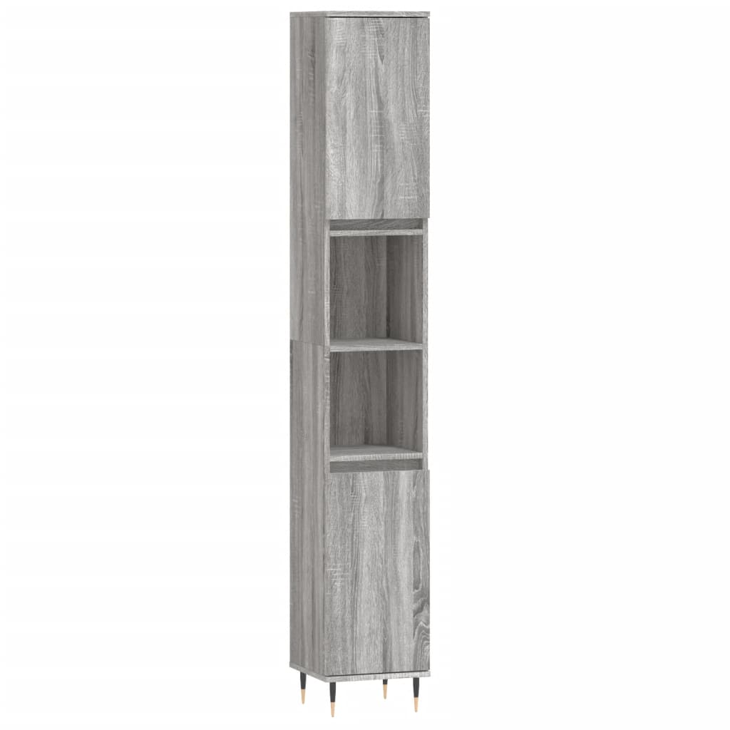 Armario de baño madera contrachapada gris Sonoma 30x30x190 cm