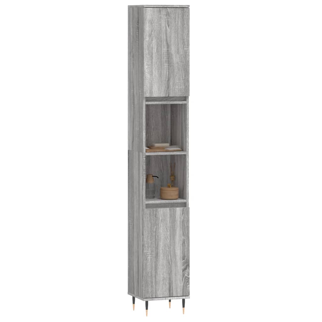 Armario de baño madera contrachapada gris Sonoma 30x30x190 cm
