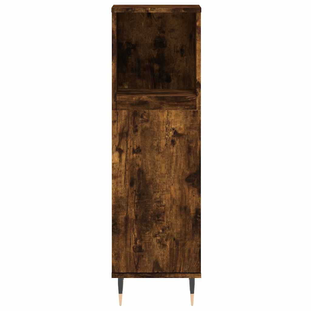 Armario de baño madera contrachapada roble ahumado 30x30x100 cm