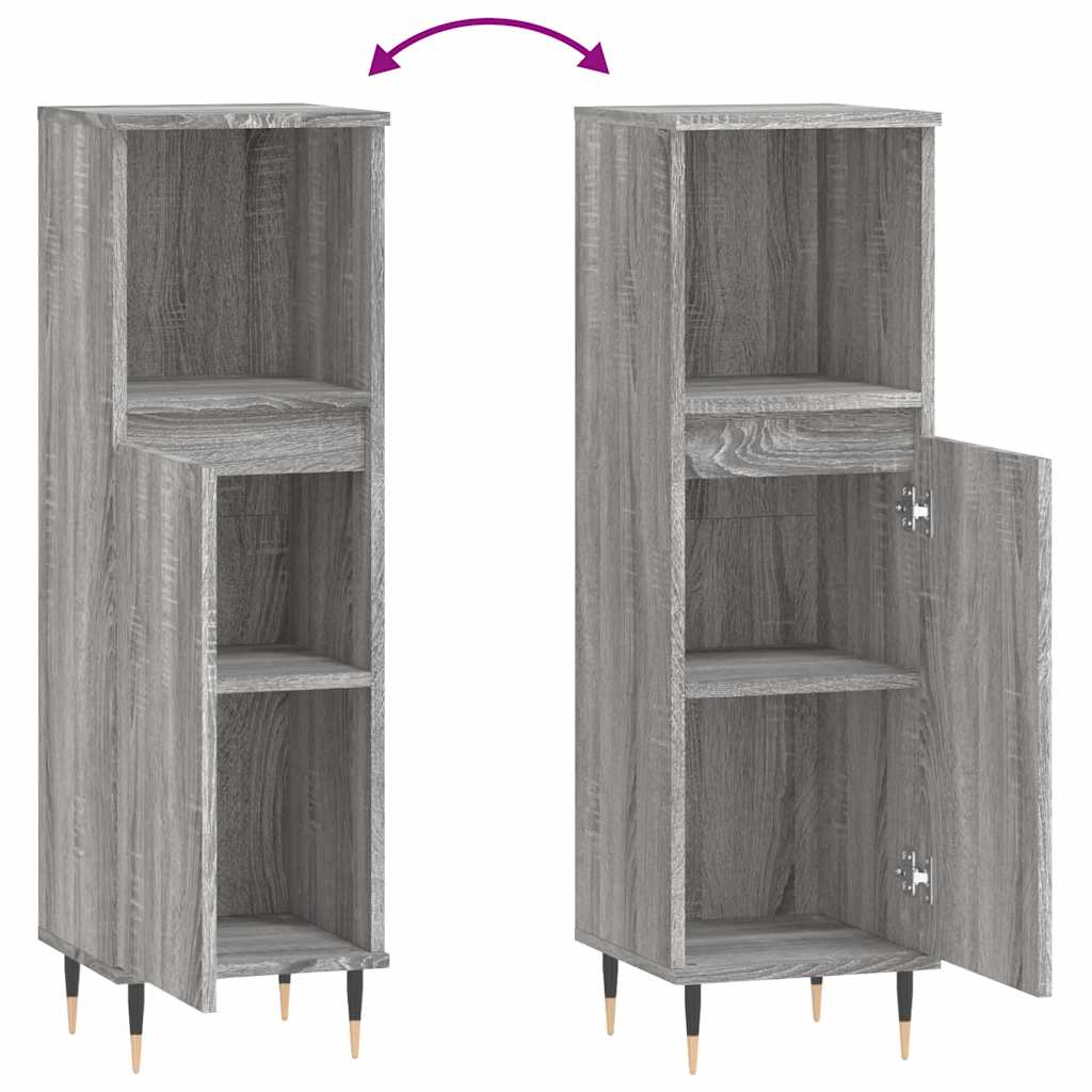 Armario de baño madera contrachapada gris Sonoma 30x30x100 cm
