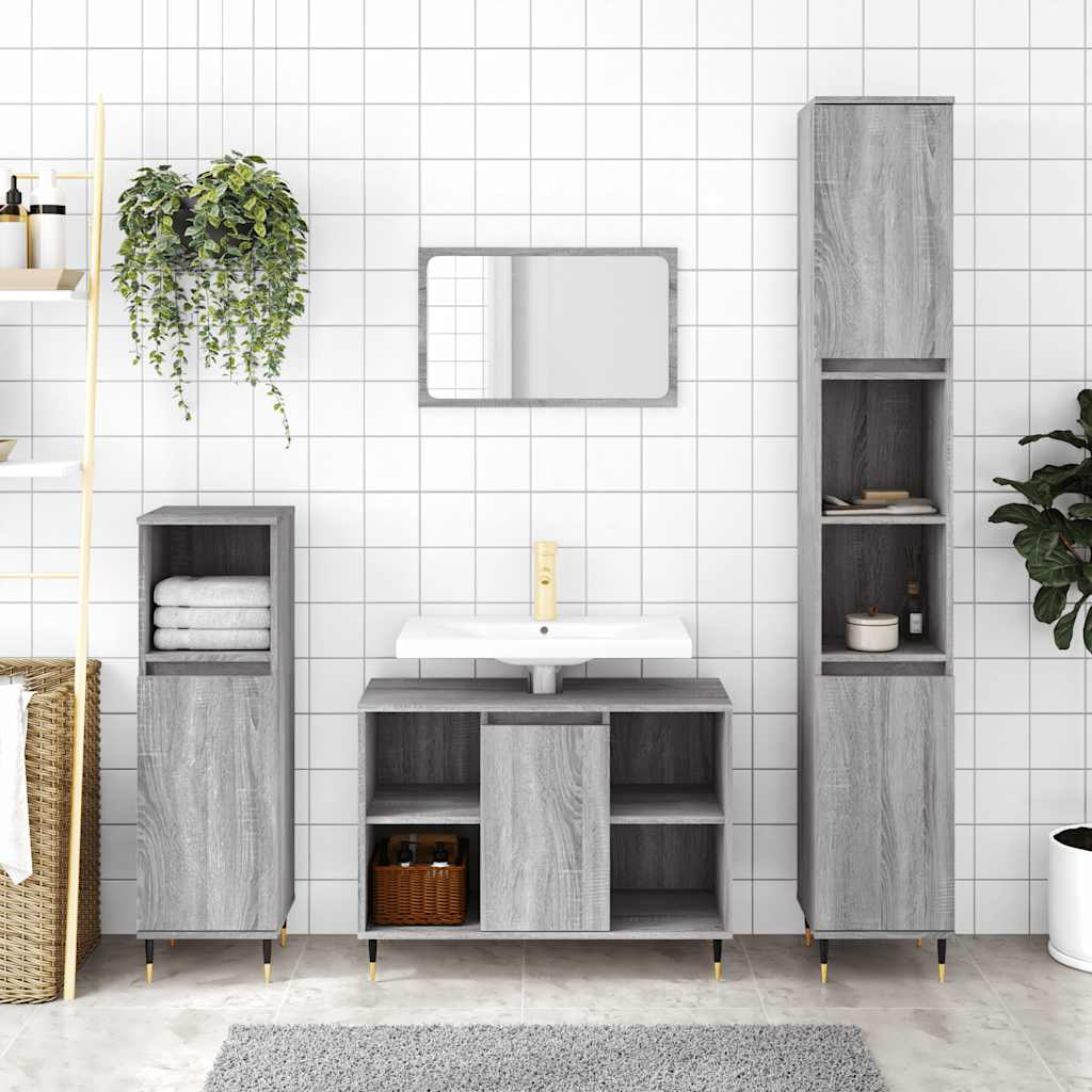 Armario de baño madera contrachapada gris Sonoma 30x30x100 cm