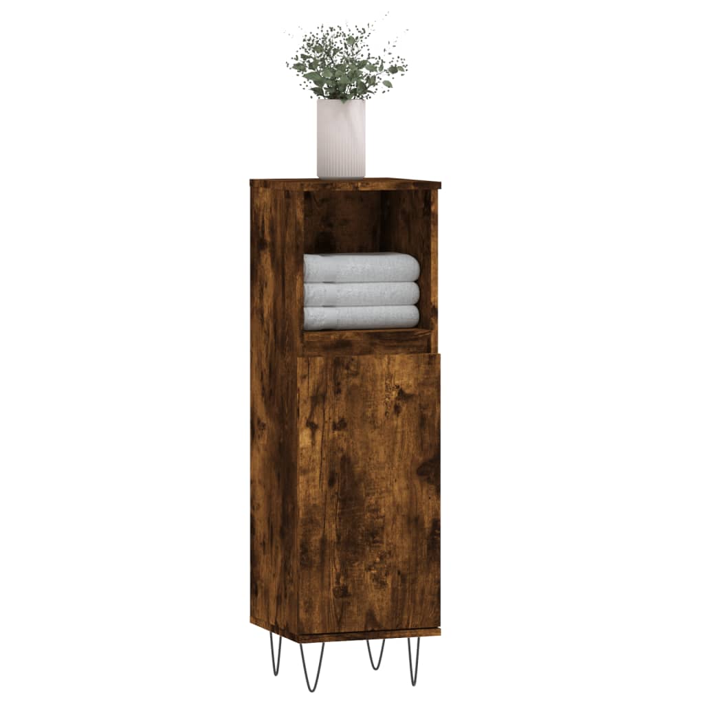 Armario de baño madera contrachapada roble ahumado 30x30x100 cm