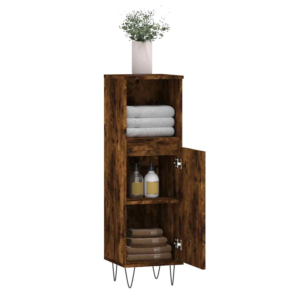 Armario de baño madera contrachapada roble ahumado 30x30x100 cm