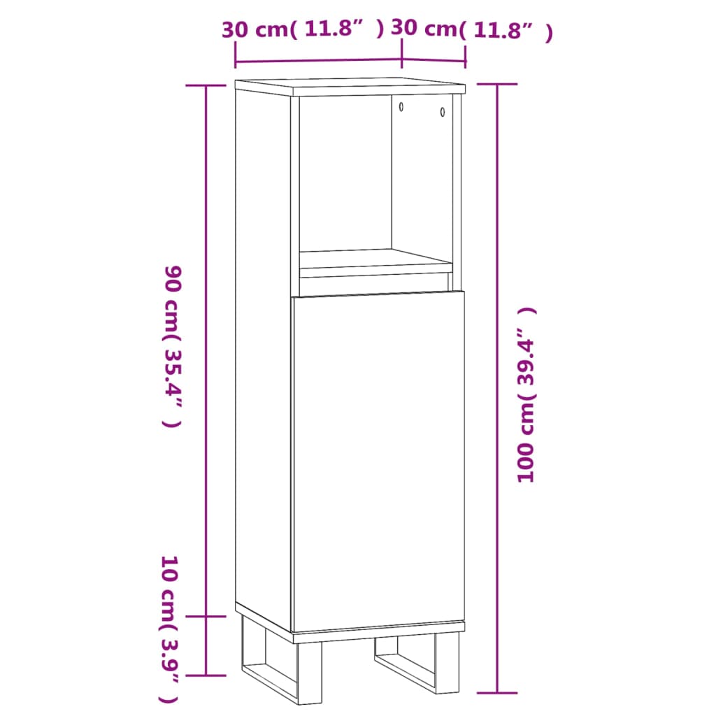 Armario de baño madera contrachapada negro 30x30x100 cm