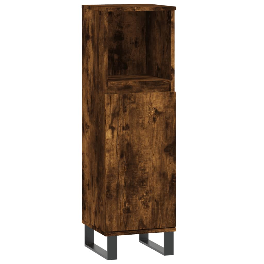 Armario de baño madera contrachapada roble ahumado 30x30x100 cm