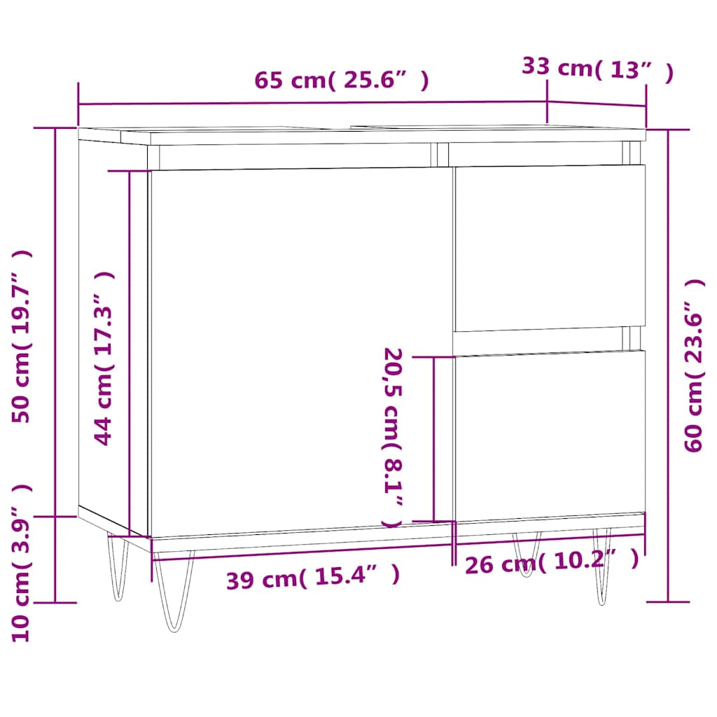 Armario de baño madera contrachapada roble ahumado 65x33x60 cm