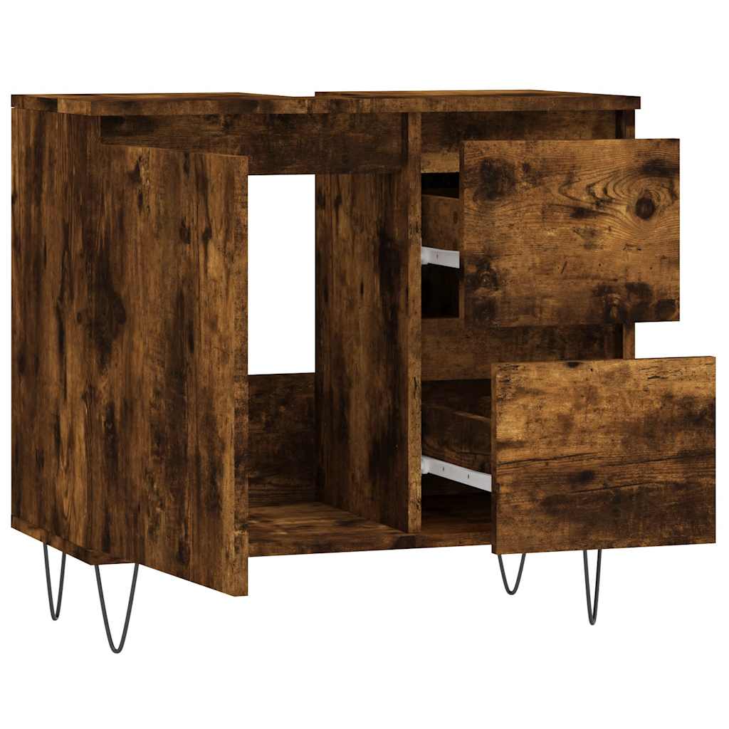 Armario de baño madera contrachapada roble ahumado 65x33x60 cm