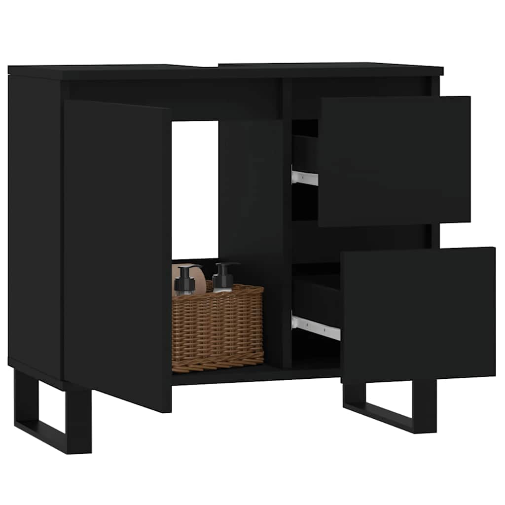 Armario de baño madera contrachapada negro 65x33x60 cm