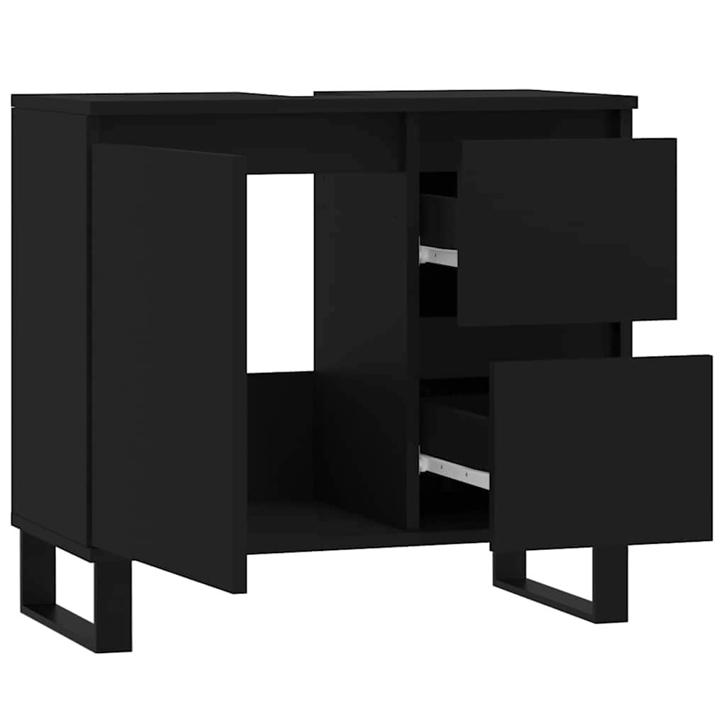 Armario de baño madera contrachapada negro 65x33x60 cm