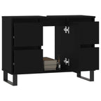 Mueble de baño madera de ingeniería negro 80x33x60 cm