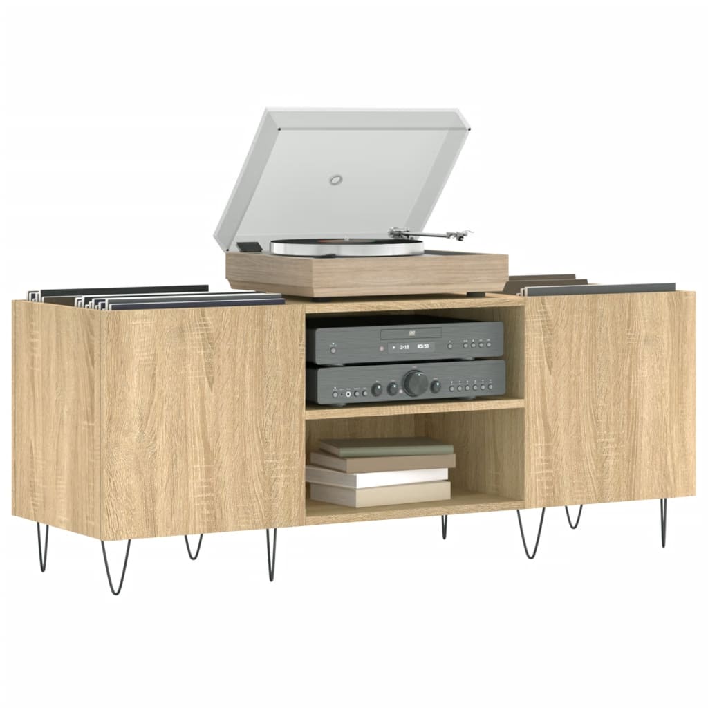 Mueble discos madera contrachapada roble sonoma 121x38x48 cm
