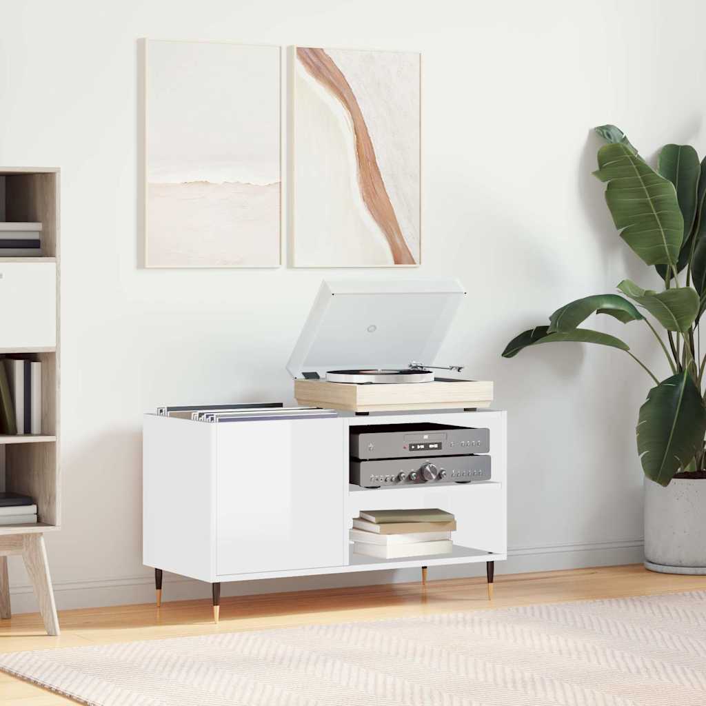 Mueble de discos madera de ingeniería blanco brillo 85x38x48 cm