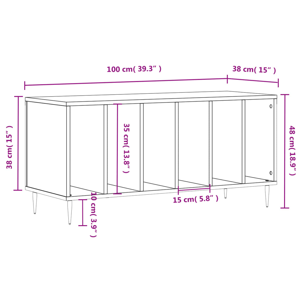 Mueble para discos madera contrachapada gris Sonoma 100x38x48cm