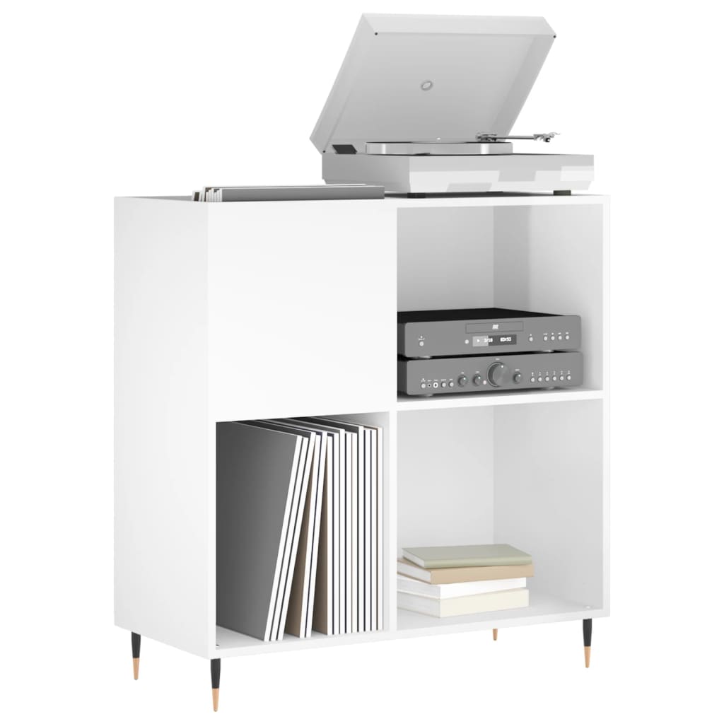 Mueble discos madera contrachapada blanco brillo 84,5x38x89 cm