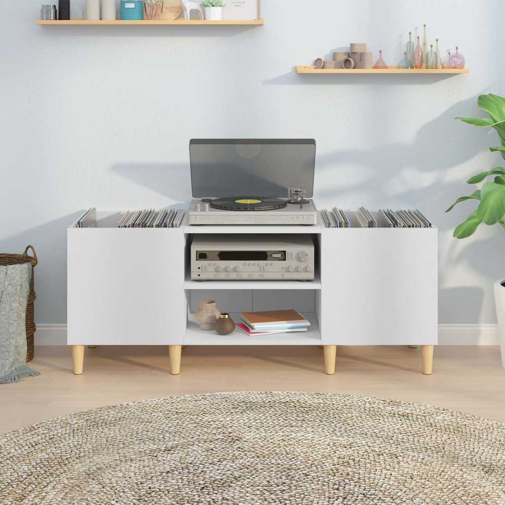 Mueble para discos de madera de ingeniería blanco 121x38x48 cm
