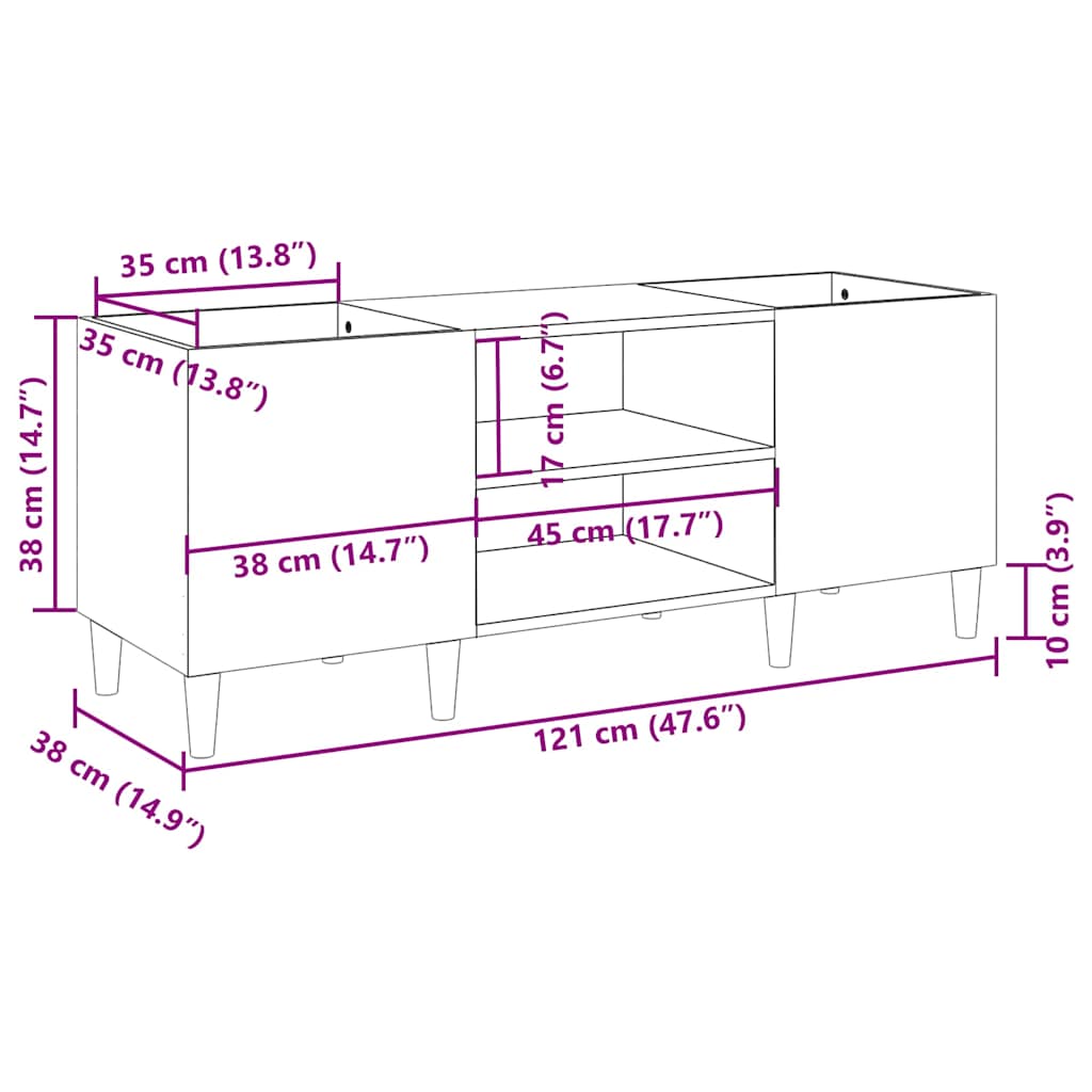 Mueble para discos de madera de ingeniería blanco 121x38x48 cm