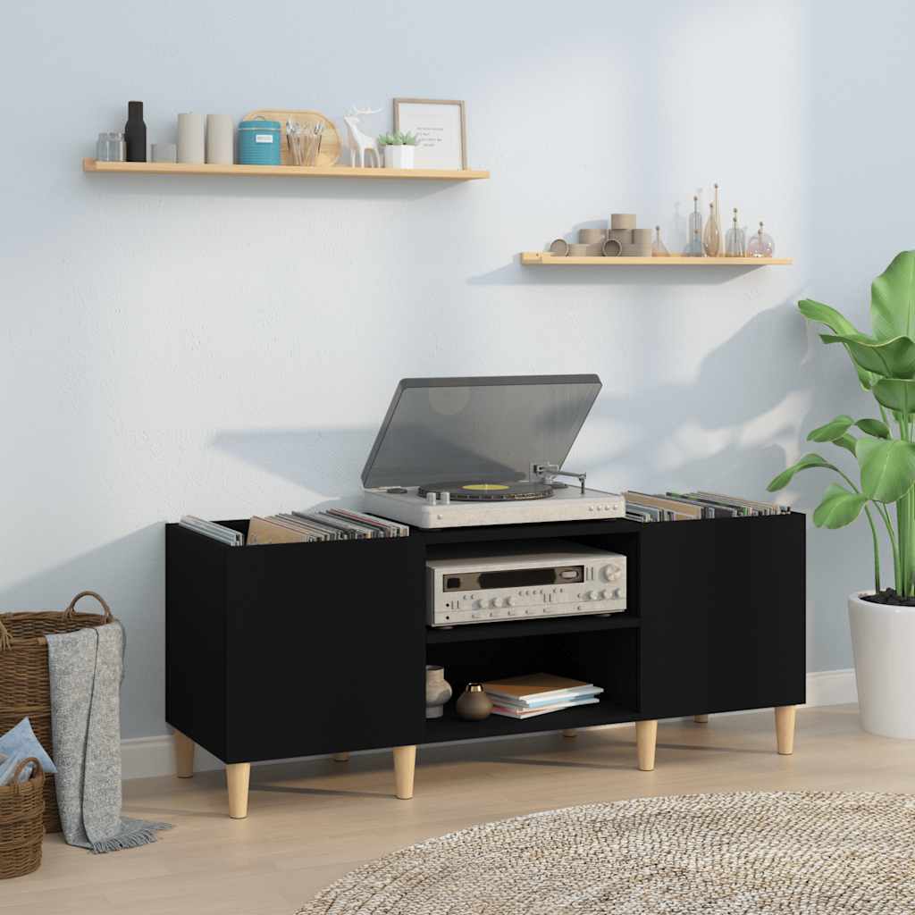Mueble para discos madera contrachapada negro 100x38x48 cm