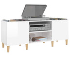 Mueble discos madera contrachapada blanco brillo 121x38x48 cm