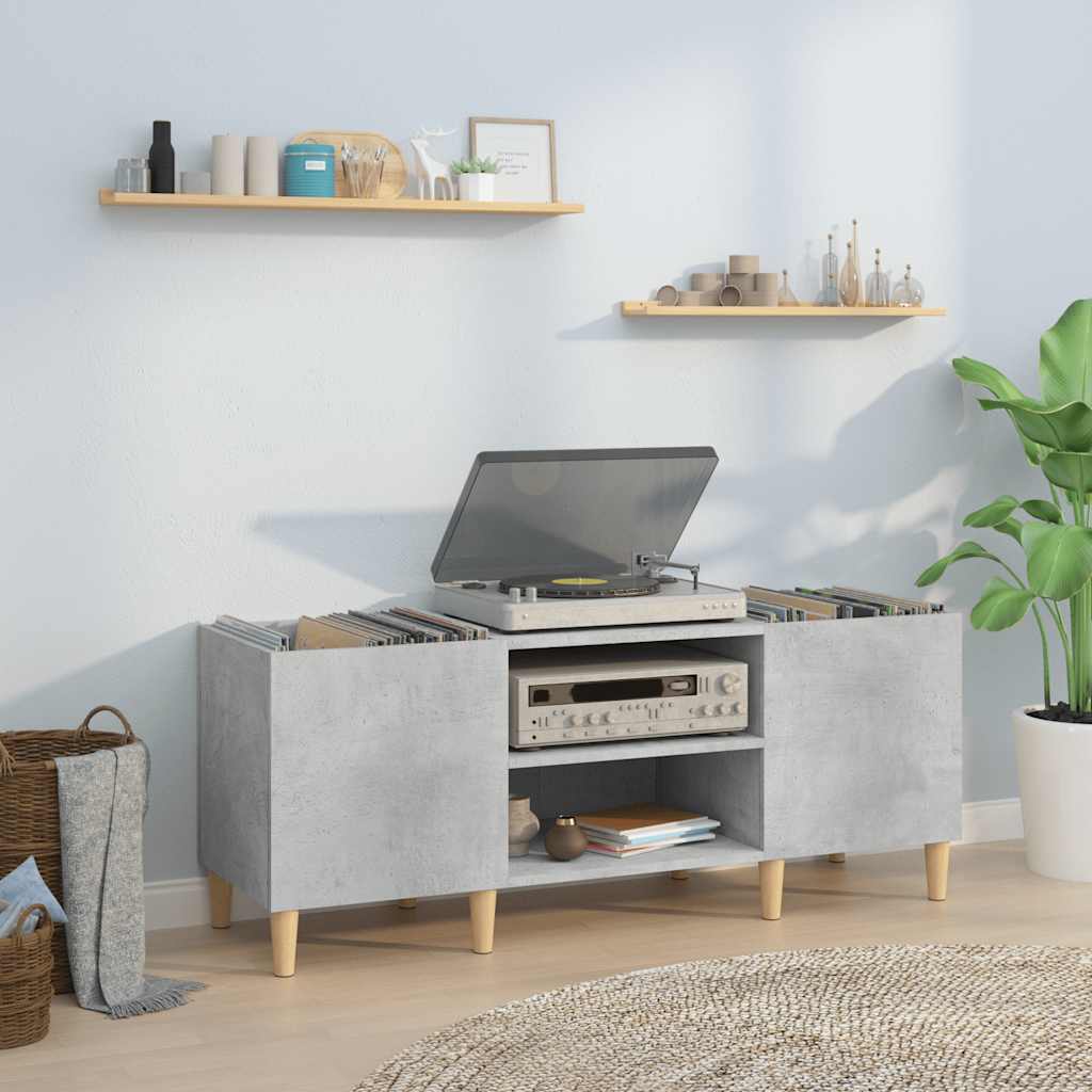 Mueble discos madera contrachapada gris hormigón 121x38x48 cm