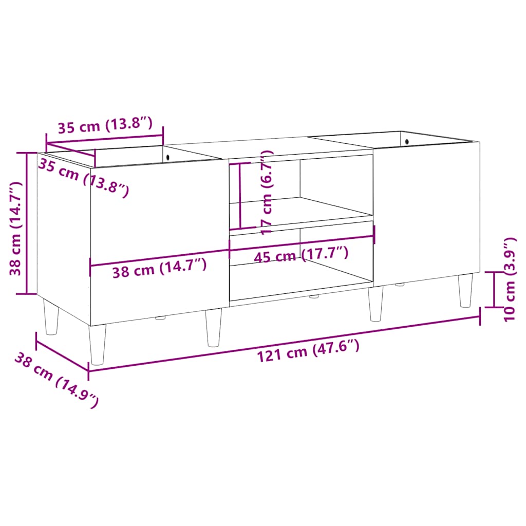 Mueble discos madera contrachapada roble ahumado 121x38x48 cm