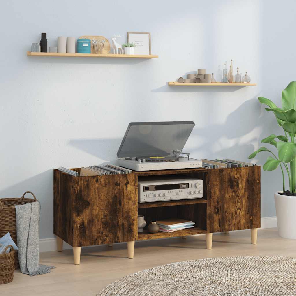 Mueble discos madera contrachapada roble ahumado 121x38x48 cm