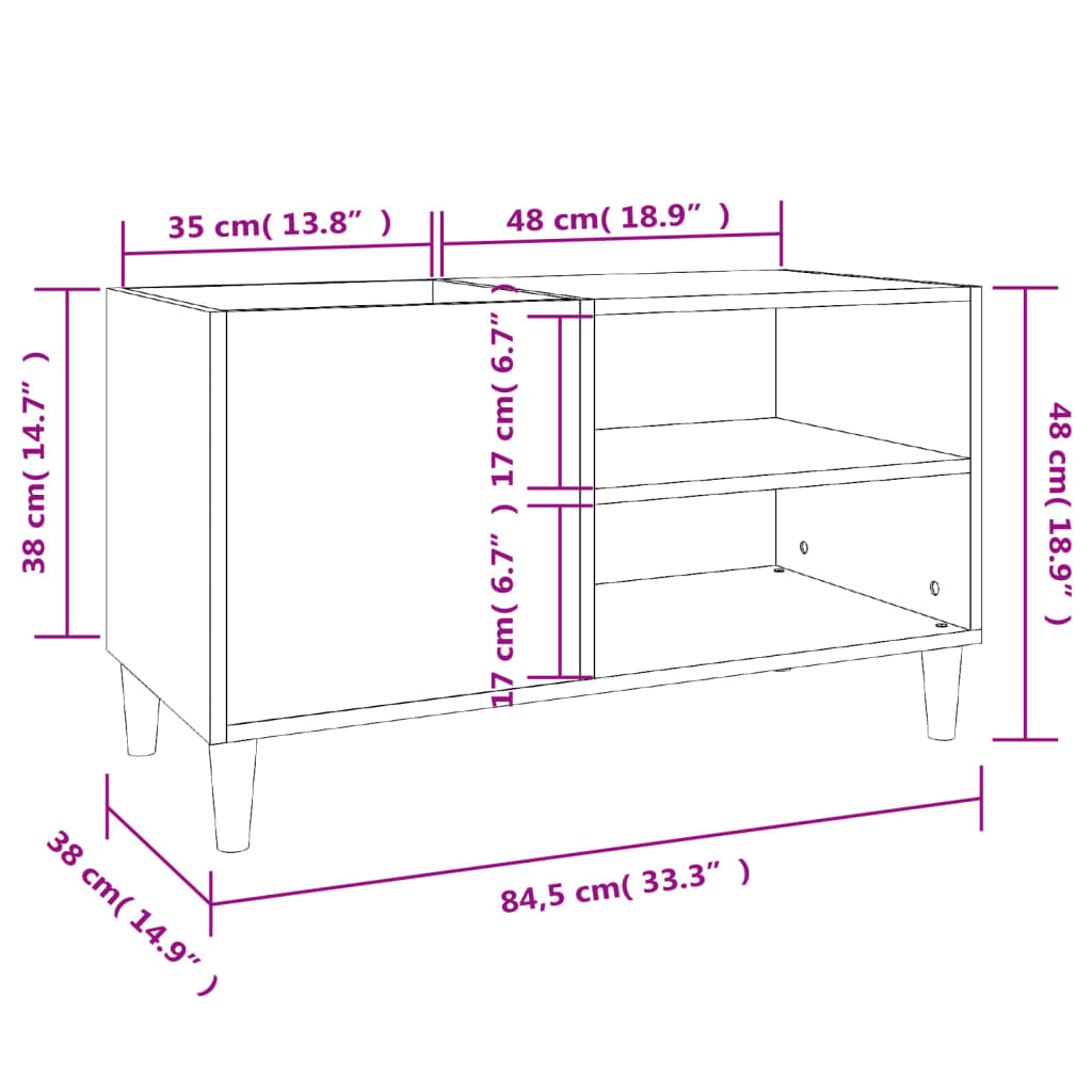 Mueble discos madera contrachapada gris sonoma 84,5x38x48 cm