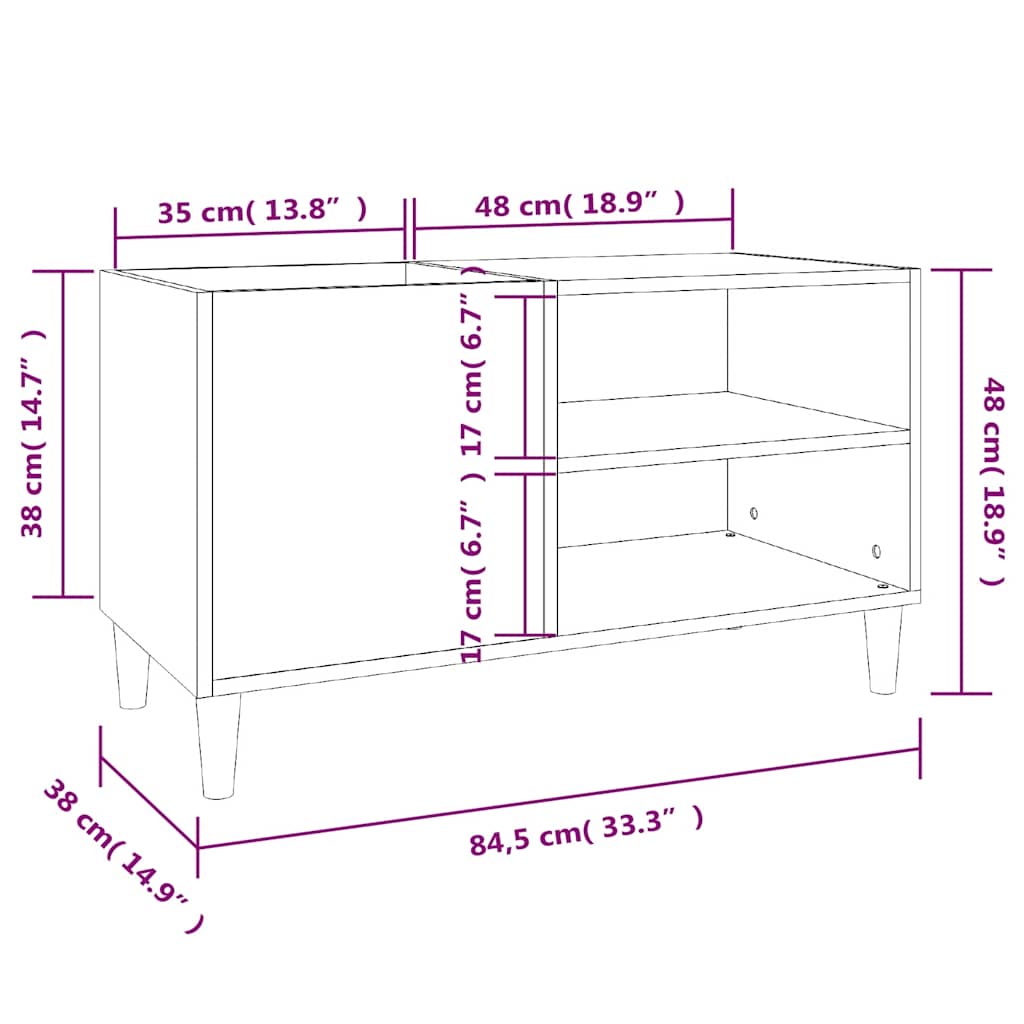Mueble discos madera contrachapada blanco brillo 84,5x38x48 cm