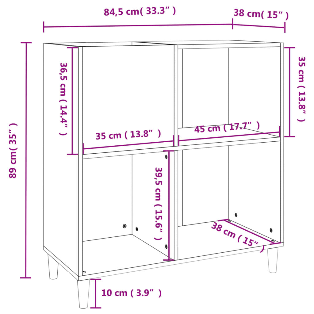 Mueble discos madera contrachapada roble Sonoma 84,5x38x89 cm