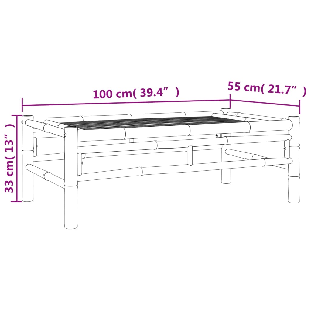 Mesa de centro de jardín bambú 100x55x33 cm