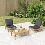 Sillas de jardín 2 uds bambú con cojines blanco crema