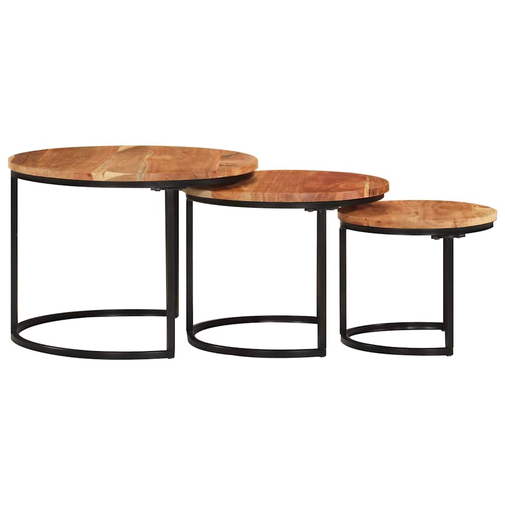 Mesas apilables 3 piezas madera maciza de acacia