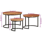 Mesas apilables 3 piezas madera maciza de acacia