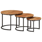 Mesas apilables 3 piezas madera maciza de acacia