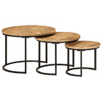 Mesas apilables 3 piezas madera maciza de mango rugosa