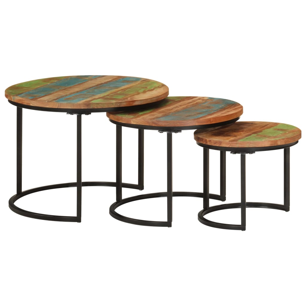 3-piece stackable tables, rough solid mango wood