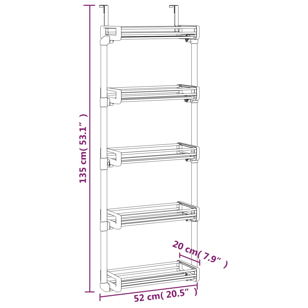 Organizador de puerta con 5 estantes aluminio 52x20x135 cm